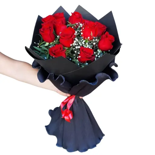 Ramo de 12 rosas rojas black